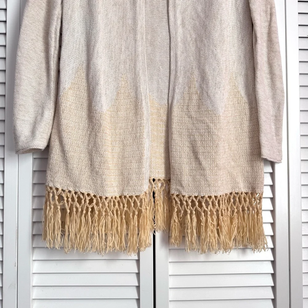 Lilly Pulitzer Tatum Long Fringe Hem Open Cardigan Sweater Gold Metallic Size XS